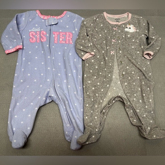 Carter's Other - Carters brand- 2 soft/fleece footie onesies/footies- girls 3m size